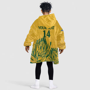 Custom South Africa Cricket KId Wearable Blanket Hoodie 2024 African Pattern Go Proteas