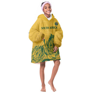 Custom South Africa Cricket KId Wearable Blanket Hoodie 2024 African Pattern Go Proteas