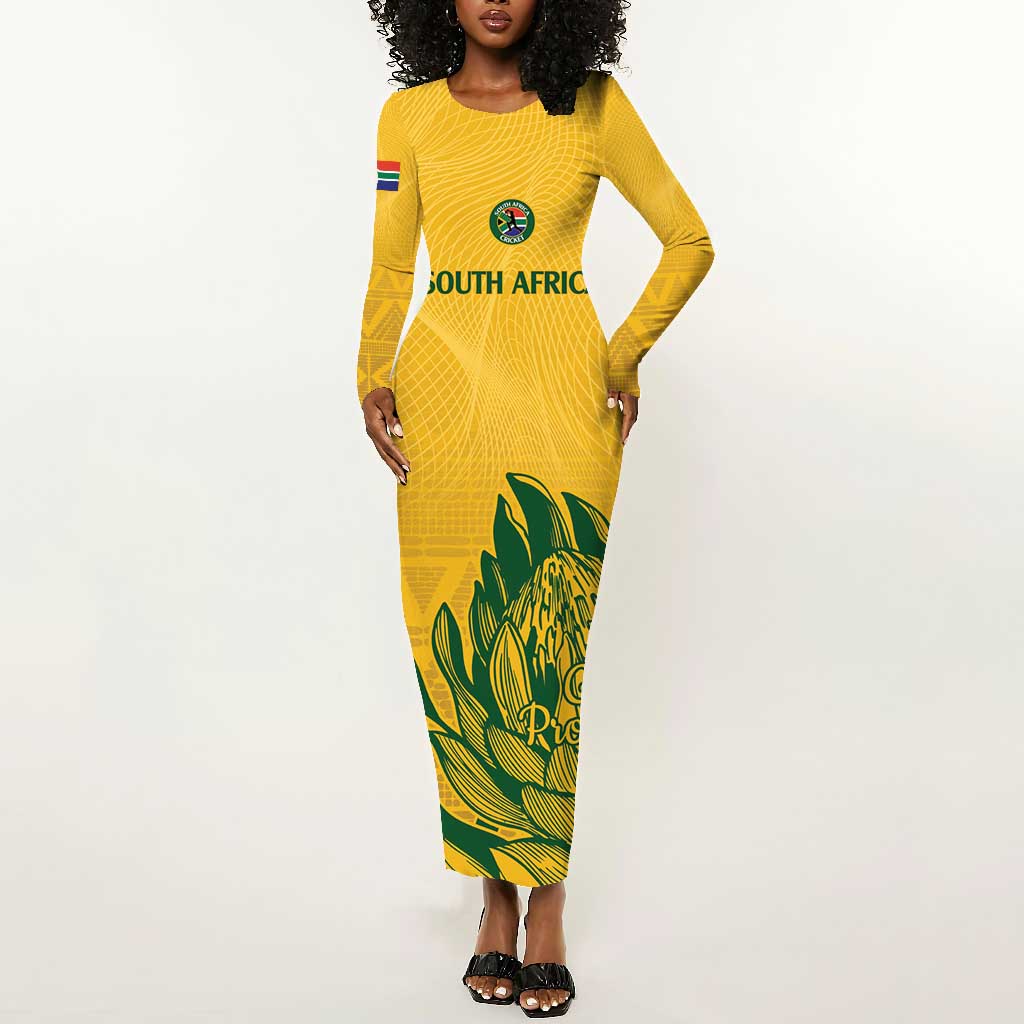 Custom South Africa Cricket Long Sleeve Bodycon Dress 2024 African Pattern Go Proteas