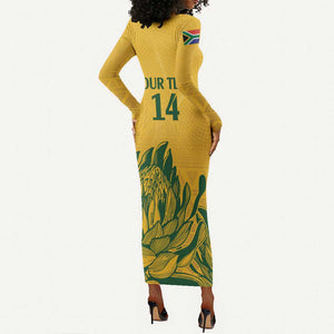 Custom South Africa Cricket Long Sleeve Bodycon Dress 2024 African Pattern Go Proteas