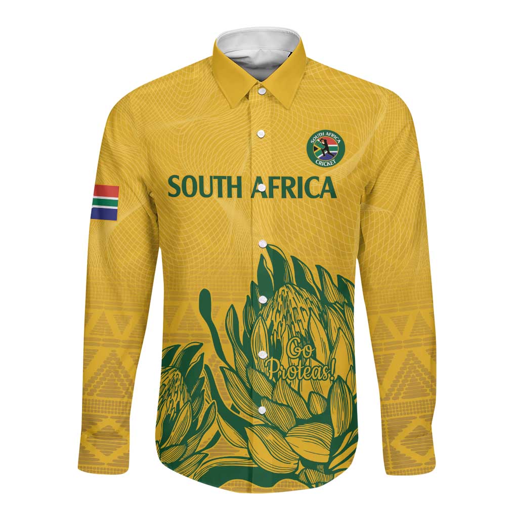 Custom South Africa Cricket Long Sleeve Button Shirt 2024 African Pattern Go Proteas