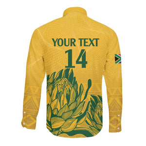 Custom South Africa Cricket Long Sleeve Button Shirt 2024 African Pattern Go Proteas