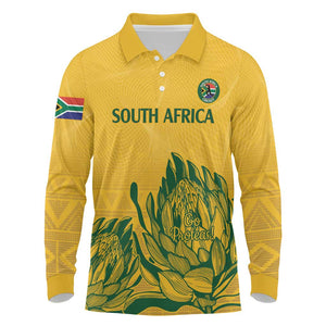 Custom South Africa Cricket Long Sleeve Polo Shirt 2024 African Pattern Go Proteas