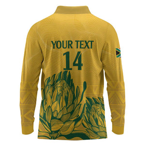 Custom South Africa Cricket Long Sleeve Polo Shirt 2024 African Pattern Go Proteas