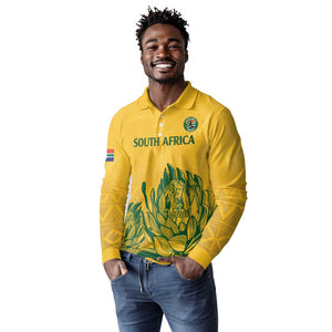 Custom South Africa Cricket Long Sleeve Polo Shirt 2024 African Pattern Go Proteas