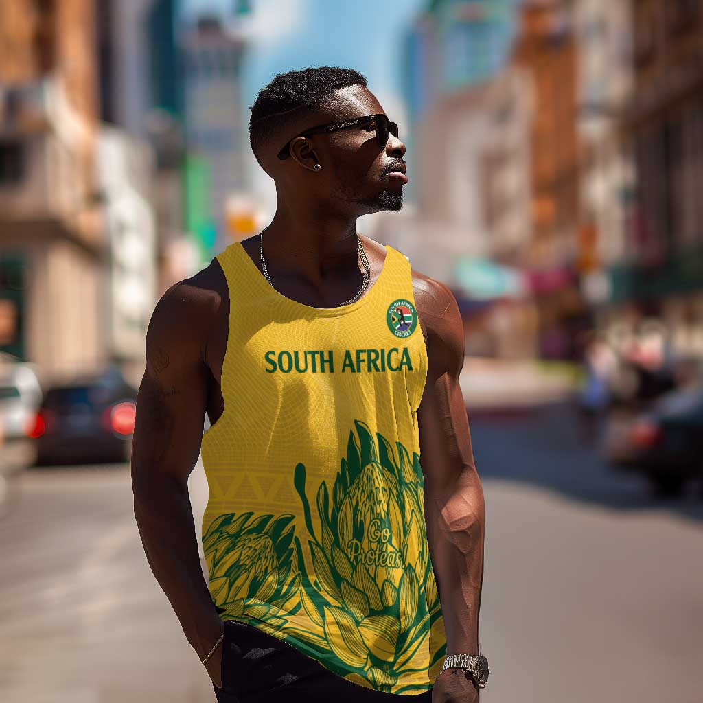 Custom South Africa Cricket Men Tank Top 2024 African Pattern Go Proteas