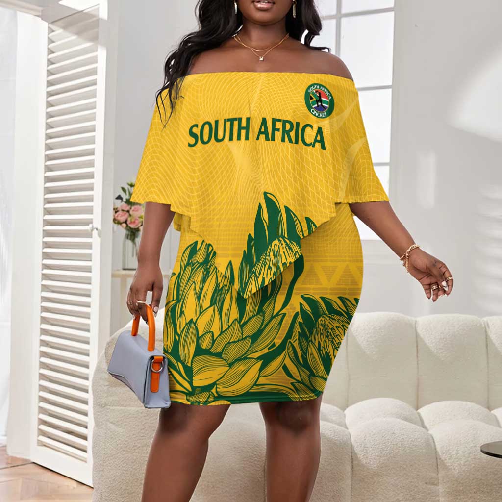 Custom South Africa Cricket Off Shoulder Short Dress 2024 African Pattern Go Proteas LT14