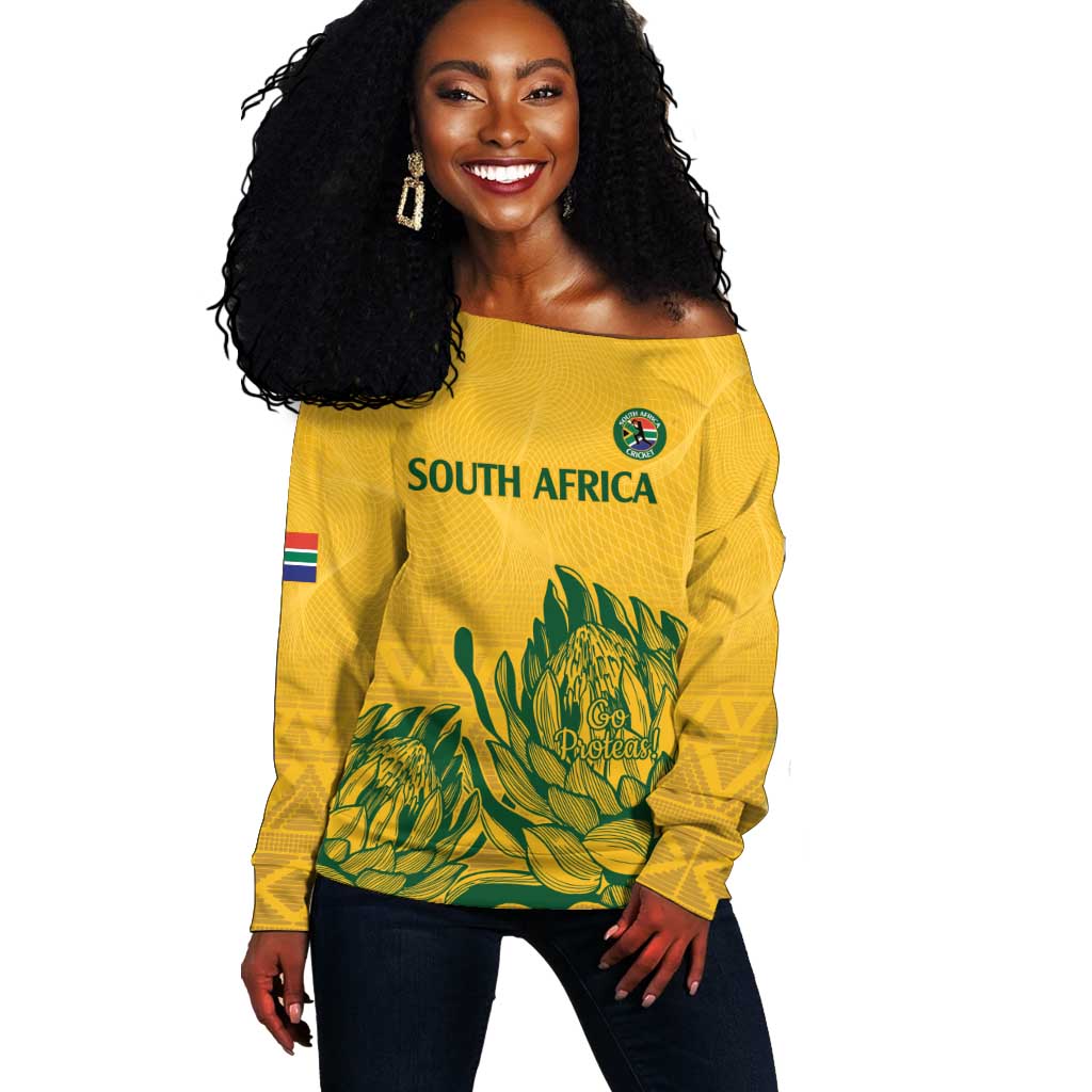 Custom South Africa Cricket Off Shoulder Sweater 2024 African Pattern Go Proteas