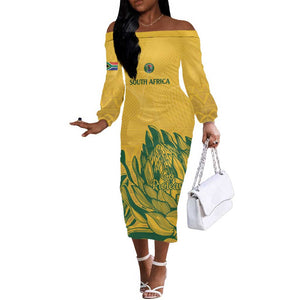 Custom South Africa Cricket Off The Shoulder Long Sleeve Dress 2024 African Pattern Go Proteas