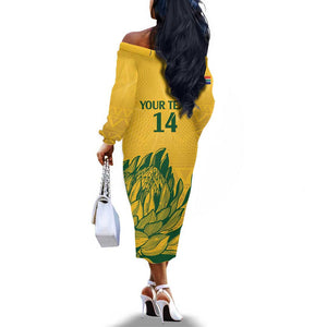 Custom South Africa Cricket Off The Shoulder Long Sleeve Dress 2024 African Pattern Go Proteas