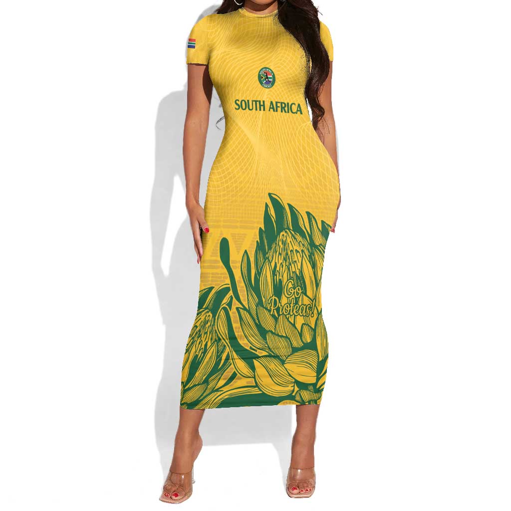 Custom South Africa Cricket Short Sleeve Bodycon Dress 2024 African Pattern Go Proteas