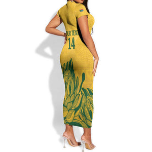 Custom South Africa Cricket Short Sleeve Bodycon Dress 2024 African Pattern Go Proteas