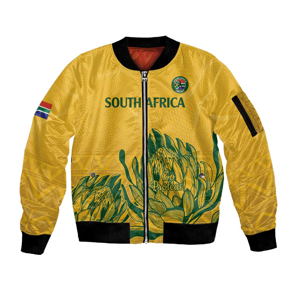 Custom South Africa Cricket Sleeve Zip Bomber Jacket 2024 African Pattern Go Proteas