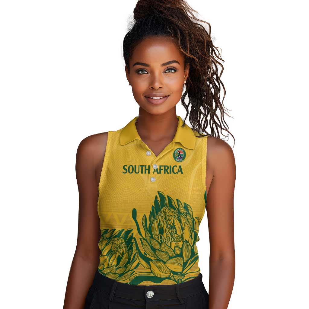 Custom South Africa Cricket Women Sleeveless Polo Shirt 2024 African Pattern Go Proteas