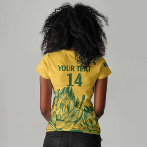 Custom South Africa Cricket Women V-Neck T-Shirt 2024 African Pattern Go Proteas