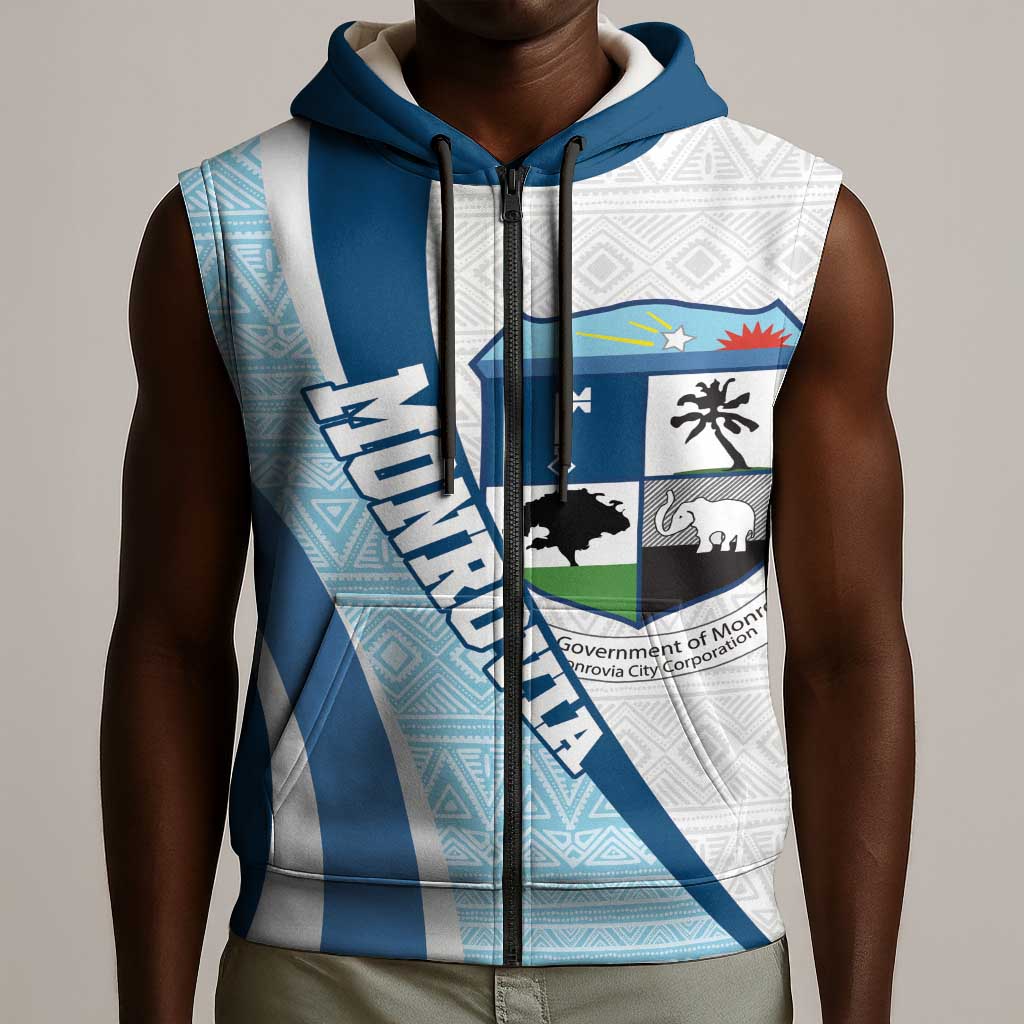 Afro Liberia Monrovia Capital Sleeveless Zip Hoodie African Pattern Curves Style - African Pride