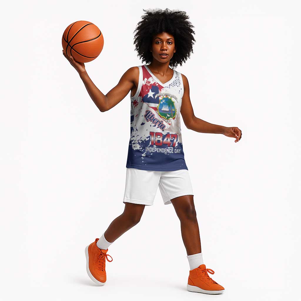 Afro Liberia 1847 Independence Day Basketball Jersey Coat Of Arms Grunge Style LT14