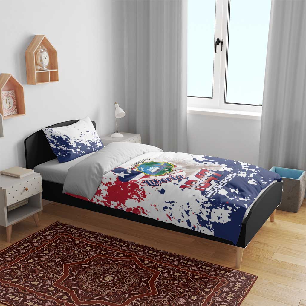 Afro Liberia 1847 Independence Day Bedding Set Coat Of Arms Grunge Style