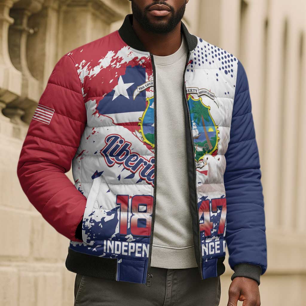 Liberia 1847 Independence Day Bomber Puffer Jacket Coat Of Arms Grunge Style