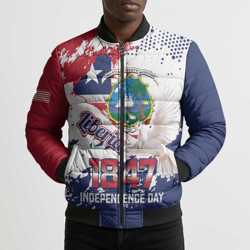 Liberia 1847 Independence Day Bomber Puffer Jacket Coat Of Arms Grunge Style