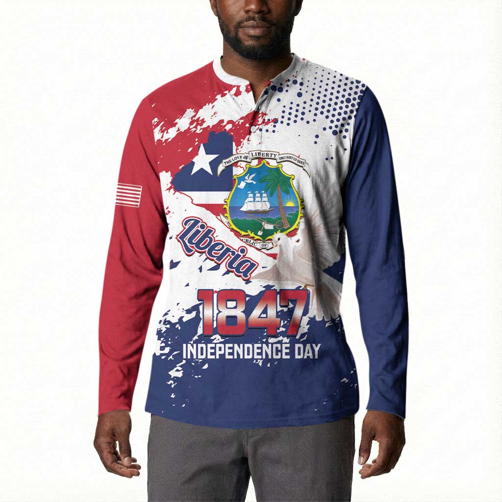 Liberia 1847 Independence Day Button Sweatshirt Coat Of Arms Grunge Style