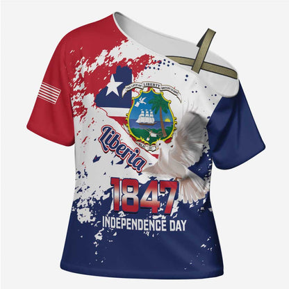 Liberia 1847 Independence Day Cross Shoulder Shirt Coat Of Arms Grunge Style