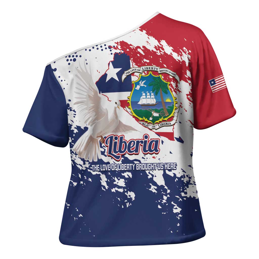 Liberia 1847 Independence Day Cross Shoulder Shirt Coat Of Arms Grunge Style