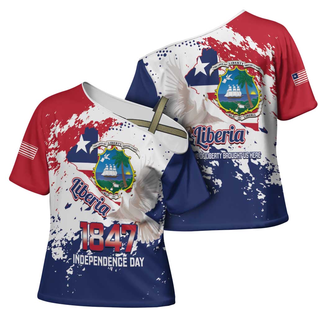 Liberia 1847 Independence Day Cross Shoulder Shirt Coat Of Arms Grunge Style