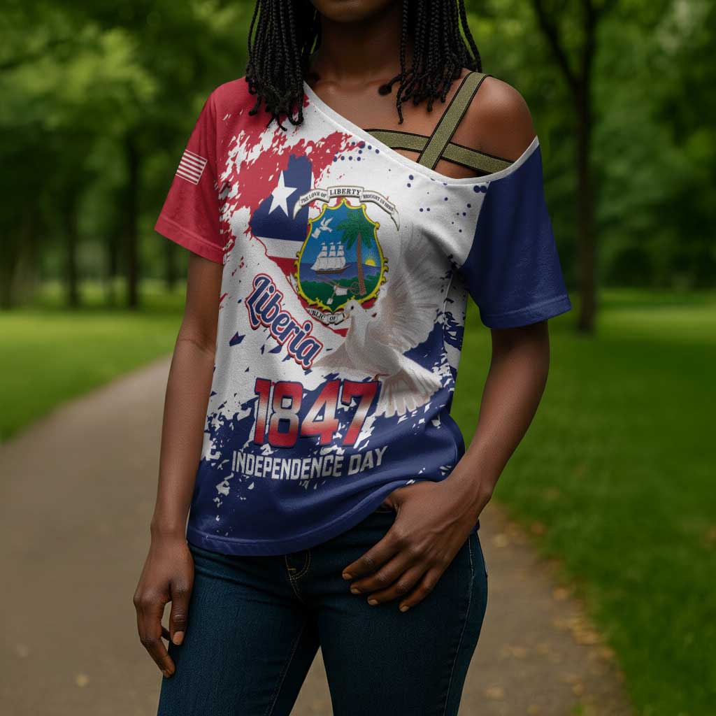 Liberia 1847 Independence Day Cross Shoulder Shirt Coat Of Arms Grunge Style