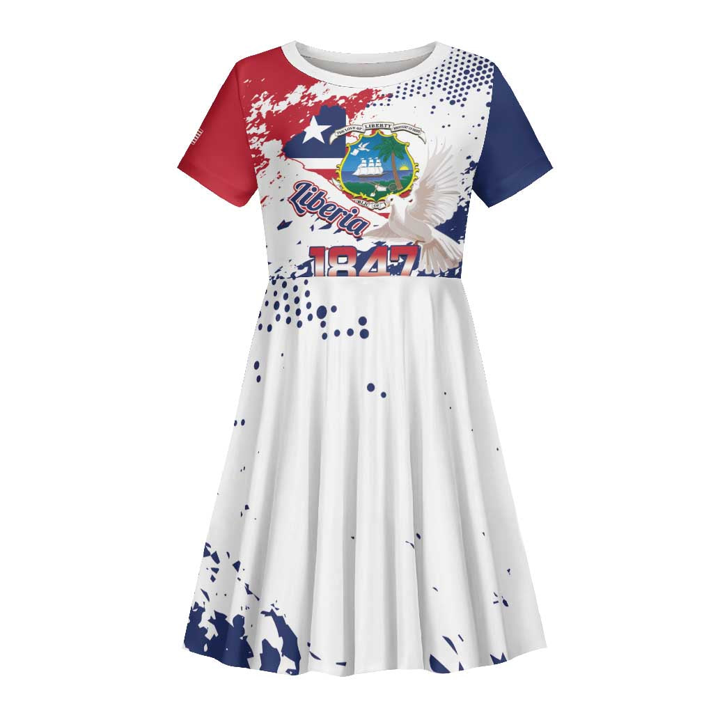 Afro Liberia 1847 Independence Day Kid Short Sleeve Dress Coat Of Arms Grunge Style
