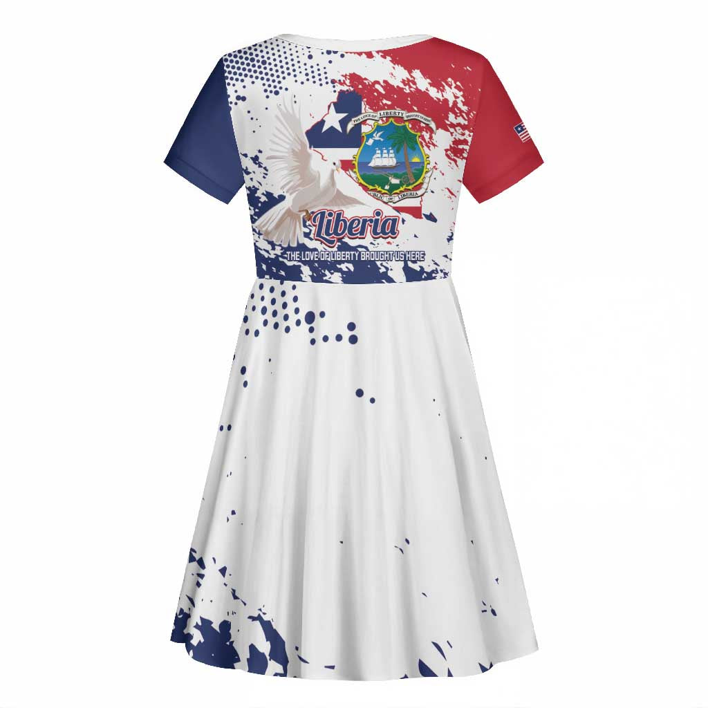 Afro Liberia 1847 Independence Day Kid Short Sleeve Dress Coat Of Arms Grunge Style