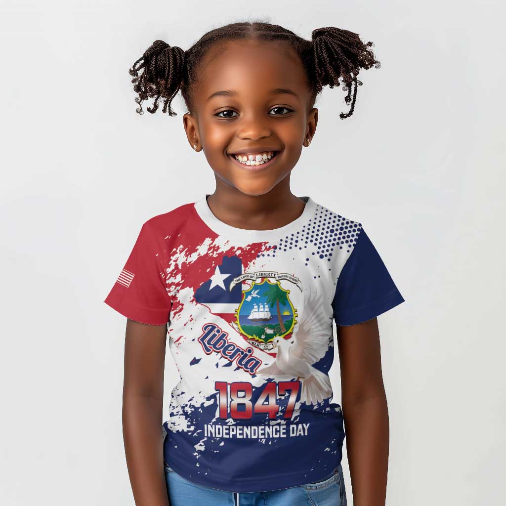 Afro Liberia 1847 Independence Day Kid T shirt Coat Of Arms Grunge Style