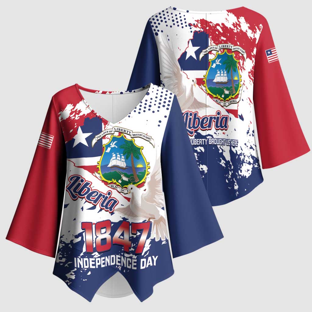 Liberia 1847 Independence Day Kimono Sleeve Blouse Coat Of Arms Grunge Style