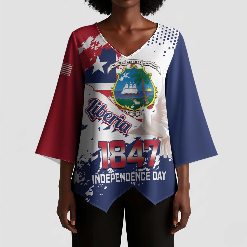 Liberia 1847 Independence Day Kimono Sleeve Blouse Coat Of Arms Grunge Style