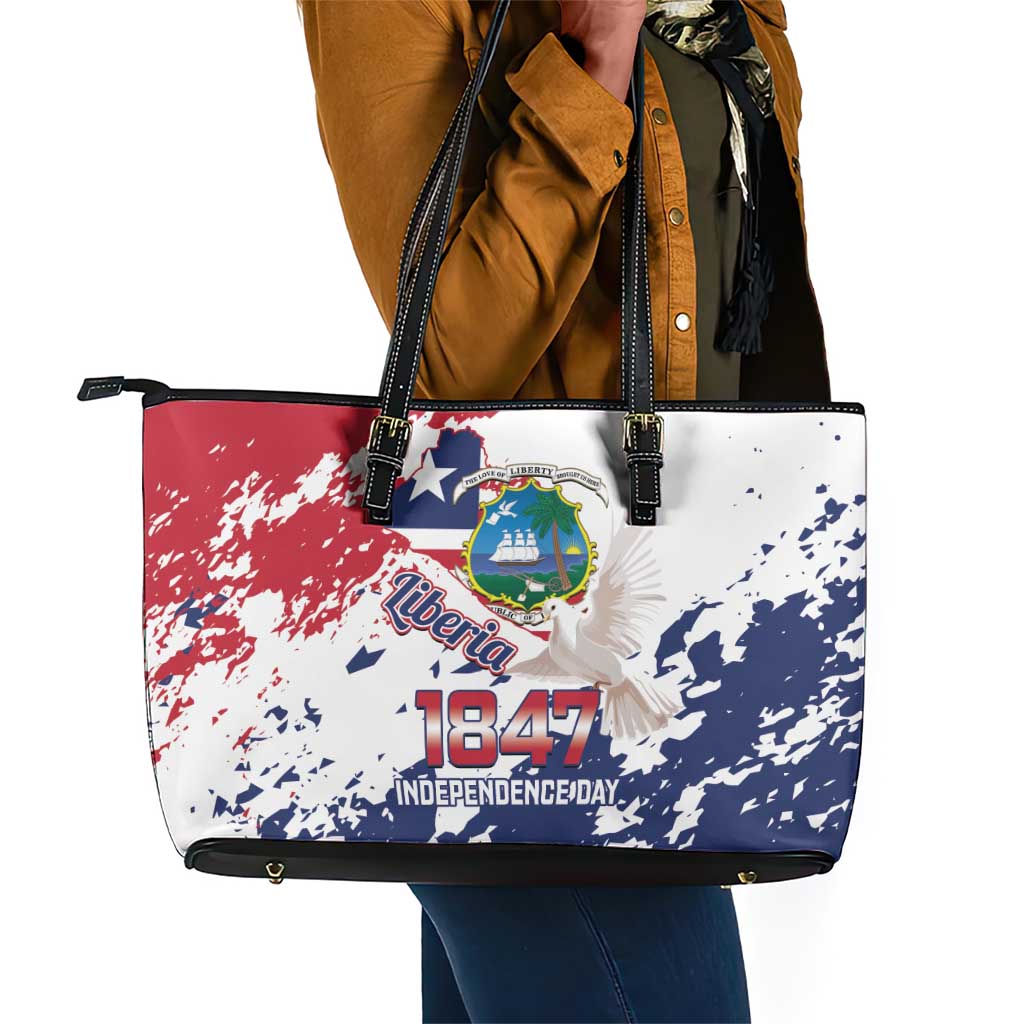 Afro Liberia 1847 Independence Day Leather Tote Bag Coat Of Arms Grunge Style