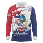 Afro Liberia 1847 Independence Day Long Sleeve Polo Shirt Coat Of Arms Grunge Style
