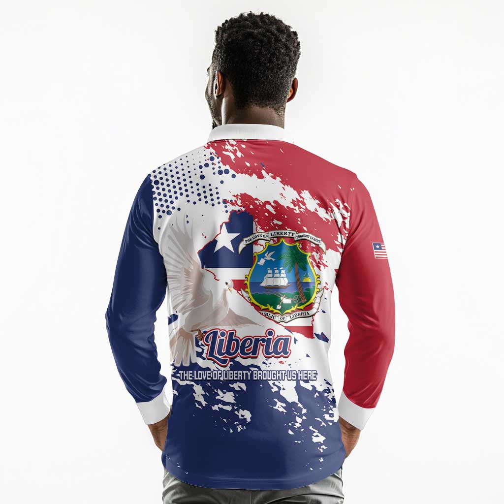 Afro Liberia 1847 Independence Day Long Sleeve Polo Shirt Coat Of Arms Grunge Style