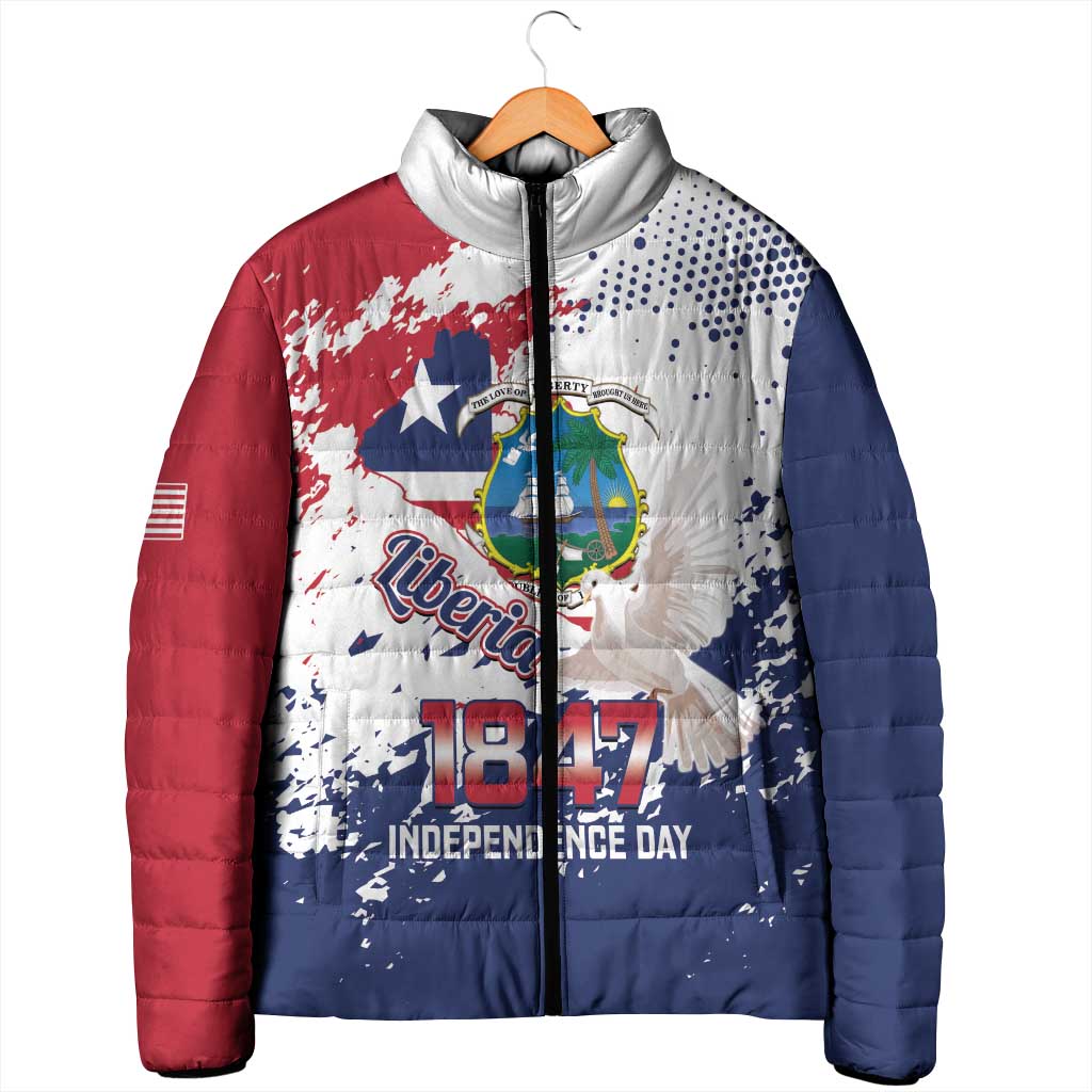 Liberia 1847 Independence Day Padded Jacket Coat Of Arms Grunge Style