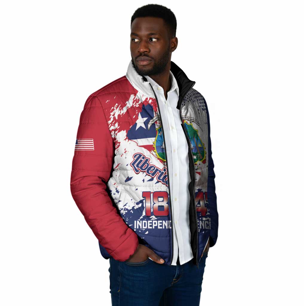 Liberia 1847 Independence Day Padded Jacket Coat Of Arms Grunge Style