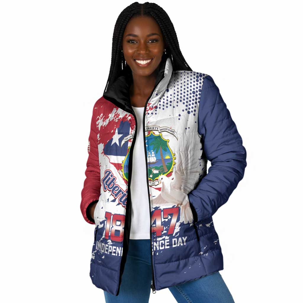 Liberia 1847 Independence Day Padded Jacket Coat Of Arms Grunge Style