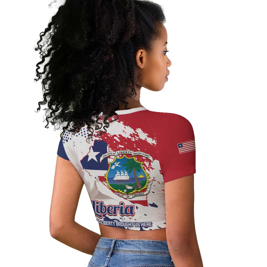 Afro Liberia 1847 Independence Day Raglan Cropped T shirt Coat Of Arms Grunge Style