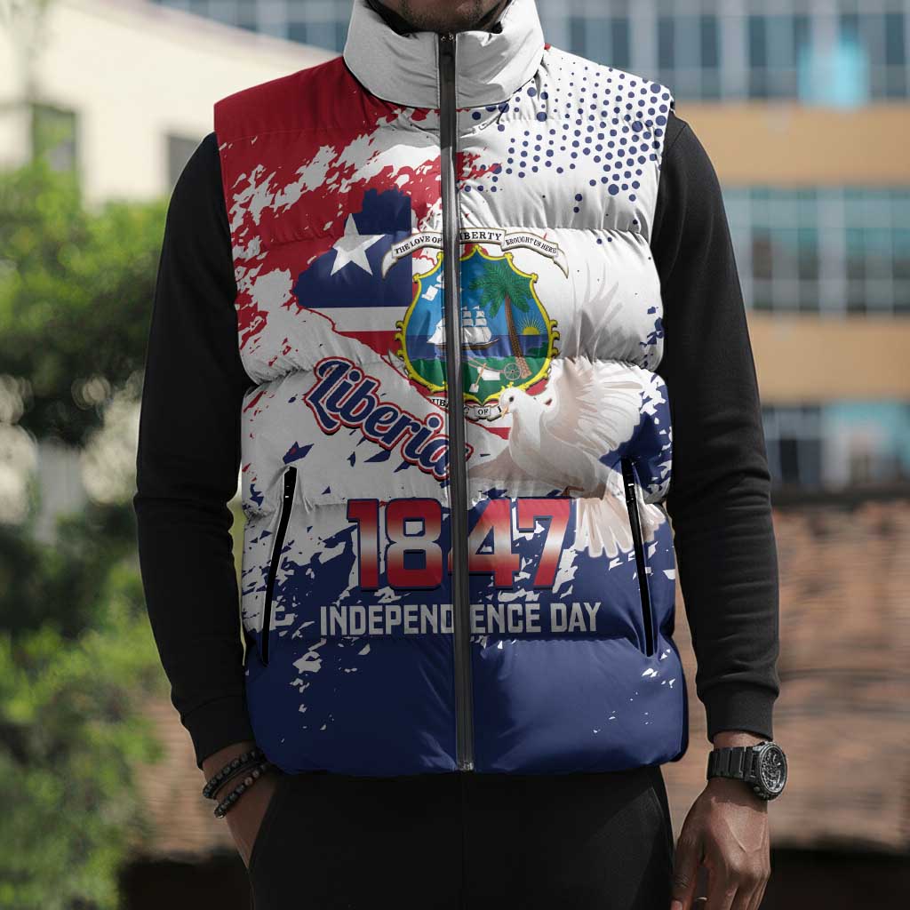 Liberia 1847 Independence Day Sleeveless Puffer Jacket Coat Of Arms Grunge Style