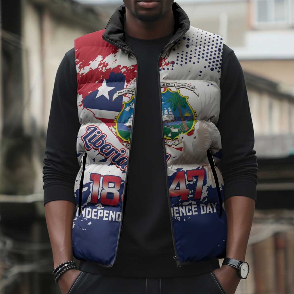 Liberia 1847 Independence Day Sleeveless Puffer Jacket Coat Of Arms Grunge Style