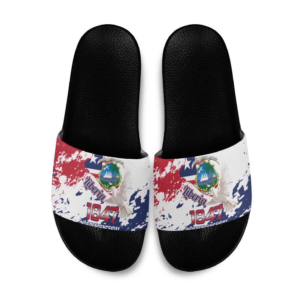 Liberia 1847 Independence Day Slide Sandals Coat Of Arms Grunge Style