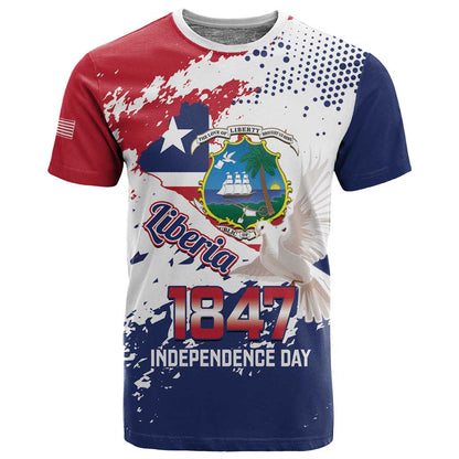 Afro Liberia 1847 Independence Day T shirt Coat Of Arms Grunge Style