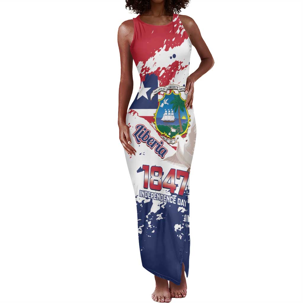 Afro Liberia 1847 Independence Day Tank Maxi Dress Coat Of Arms Grunge Style