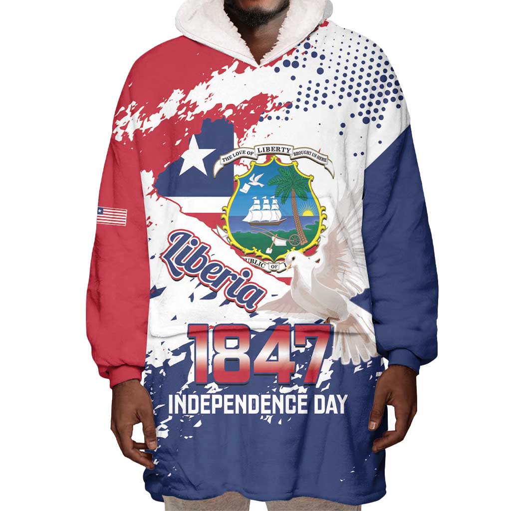 Afro Liberia 1847 Independence Day Wearable Blanket Hoodie Coat Of Arms Grunge Style