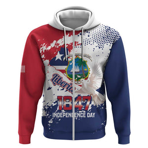 Afro Liberia 1847 Independence Day Zip Hoodie Coat Of Arms Grunge Style
