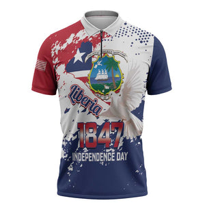 Liberia 1847 Independence Day Zipper Polo Shirt Coat Of Arms Grunge Style
