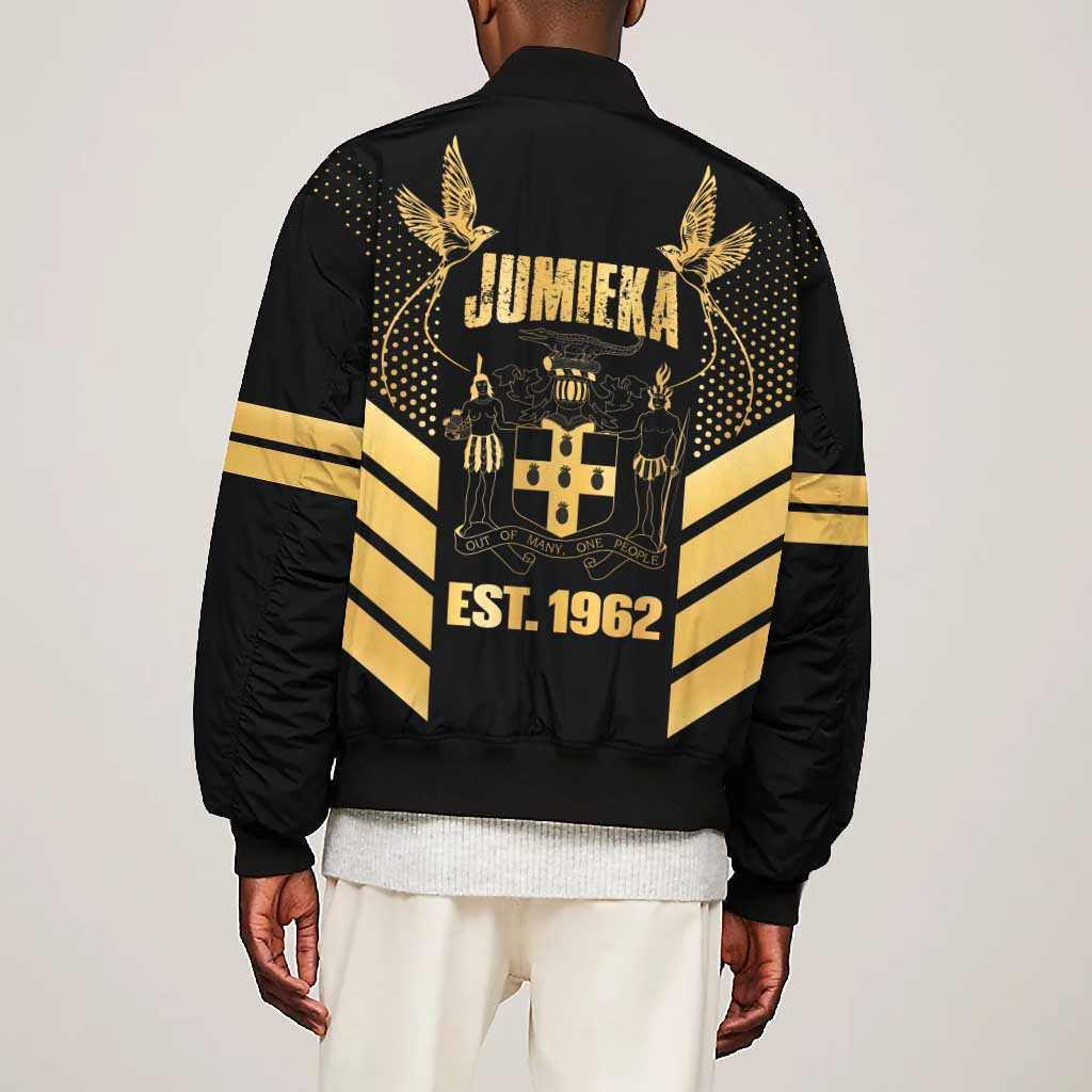 Jumieka Independence Day Bomber Jacket Out Of Many, One People Gold Color